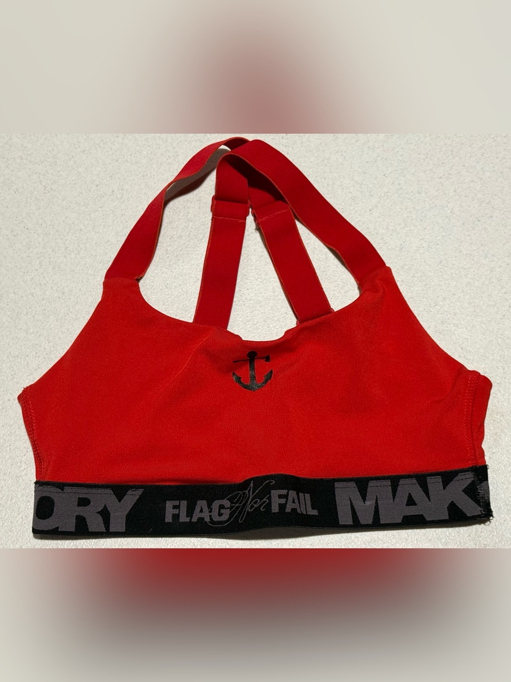 Flag Nor Fail Red Crossed back sports bra Small with black under branded liner
